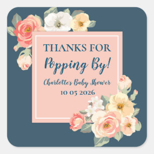 Peach Flower Thanks for Popping By Baby Shower Tag