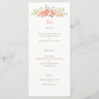 Peach flower watercolor wedding menu