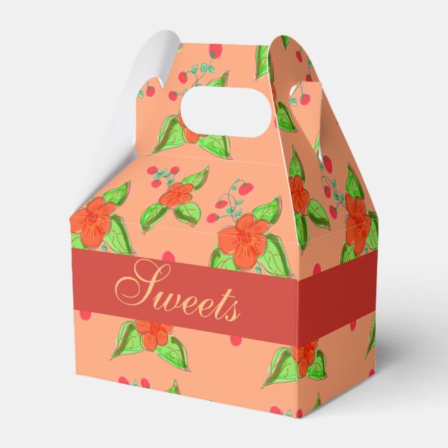 Peach Flowered Wedding Favour Box (Back Side)