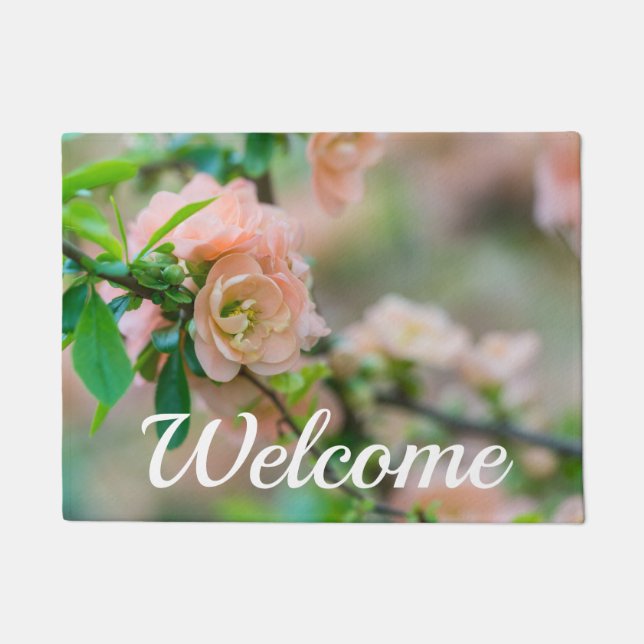 Peach Flowering Quince Welcome Doormat (Front)
