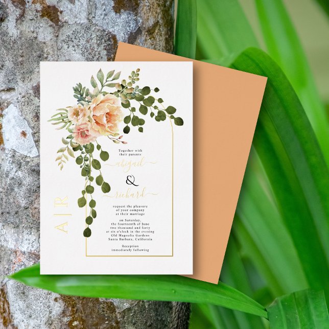 Peach flowers and arch wedding real gold Foil (Creator Uploaded)