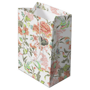 Peach Flowers and Hummingbird Medium Gift Bag