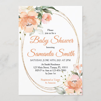 Peach Flowers Baby Shower Invitation
