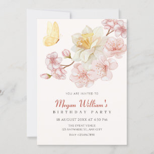 Peach flowers blossom invitation