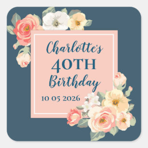 Peach Flowers Custom Birthday Favour Tag