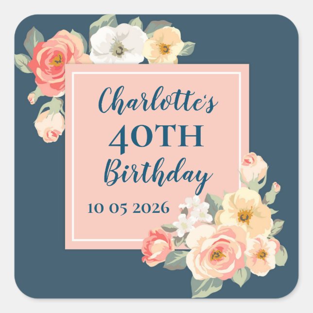 Peach Flowers Custom Birthday Favour Tag (Front)