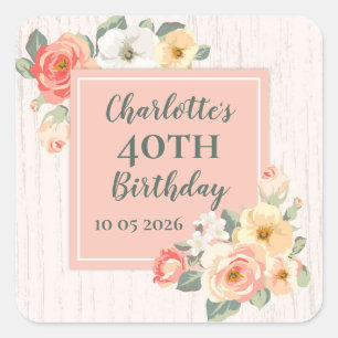 Peach Flowers Custom Birthday Favour Tag