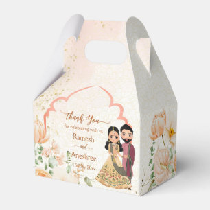 Peach flowers cute Indian bridal couple customised Favour Box