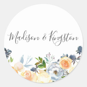 Peach Flowers Elegant Wedding Favour Classic Round Sticker