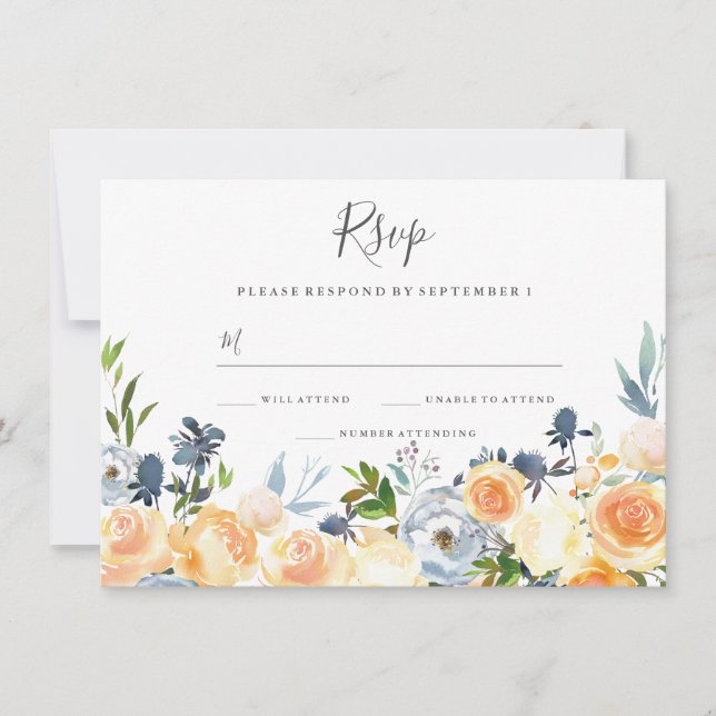 Peach Flowers Elegant Wedding invite RSVP (Front)