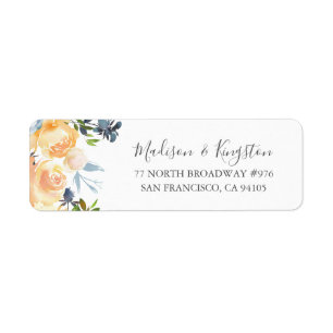 Peach Flowers Elegant Wedding Return Address Label