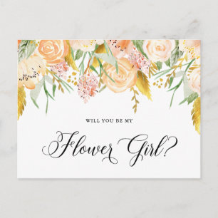 Peach Flowers Gold Will You Be Flower Girl Card