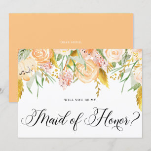 Peach Flowers Gold Will You Be My Maid of Honour Invitation