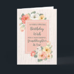 Peach Flowers Granddaughter In Law Birthday Card<br><div class="desc">Pretty and thoughtful greeting card for your great granddaughter in law's birthday with peach pink and white spring flowers,  rustic wood pattern and hand lettered style text.</div>