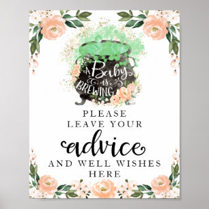 Peach Flowers Halloween Baby Shower Advice Sign