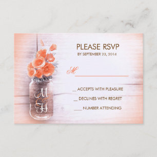 peach flowers mason jar wedding RSVP cards
