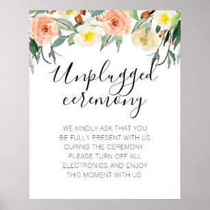 Peach Flowers No Photos Unplugged Wedding Ceremony Poster