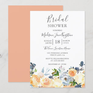Peach Flowers Pretty Spring Bridal Shower Invite