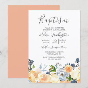 Peach Flowers Pretty Spring Girl or Boy Baptism Invitation