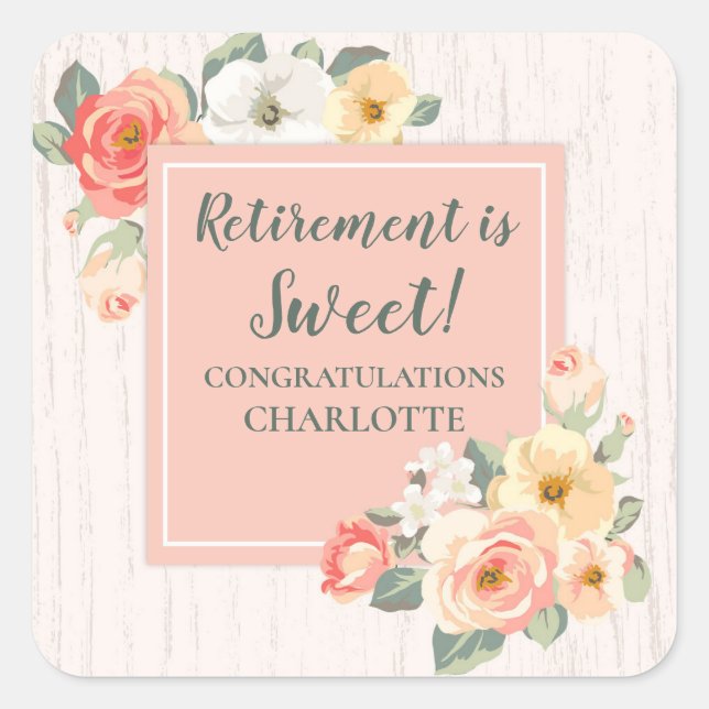 Peach Flowers Retirement Party Favour Tag (Front)