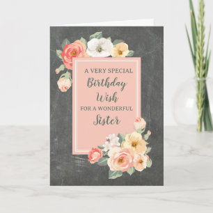 Peach Flowers Sister Birthday Card