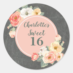 Peach Flowers Sweet 16 Birthday Favour Tag