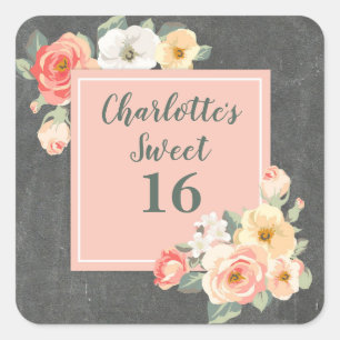 Peach Flowers Sweet 16 Birthday Favour Tag