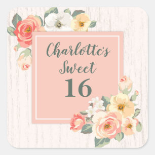 Peach Flowers Sweet 16 Birthday Favour Tag