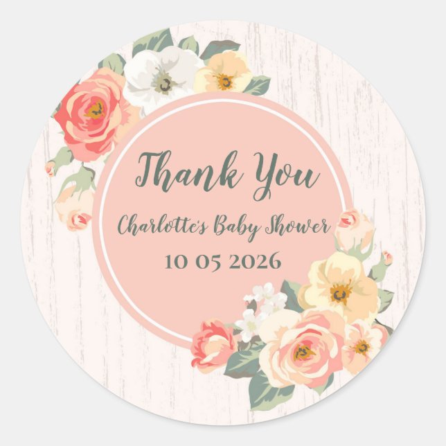 Peach Flowers Thank You Baby Shower Favour Tag (Front)