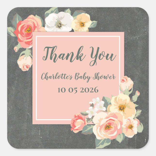 Peach Flowers Thank You Baby Shower Favour Tag (Front)