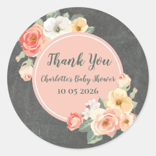 Peach Flowers Thank You Baby Shower Favour Tag