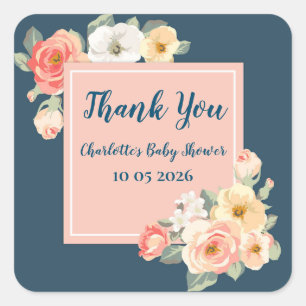 Peach Flowers Thank You Baby Shower Favour Tag