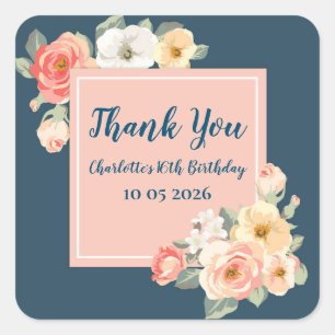 Peach Flowers Thank You Birthday Favour Tag
