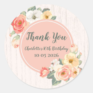Peach Flowers Thank You Birthday Favour Tag