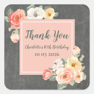 Peach Flowers Thank You Birthday Favour Tag