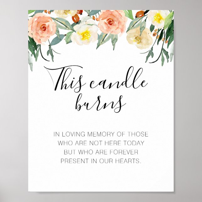 Peach Flowers This Candle Burns Wedding Memorial Poster (Front)