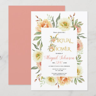 Peach flowers virtual baby or bridal shower invitation
