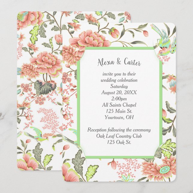 Peach Flowers with Hummingbird Invitation (Front/Back)