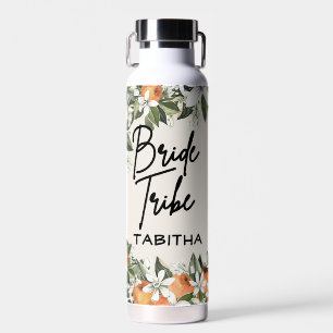 Peach Foliage Watercolor Wedding Water Bottle