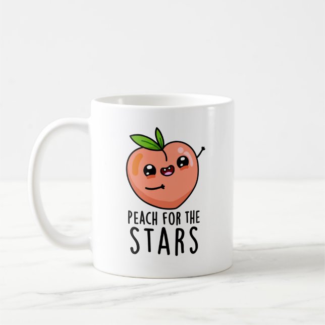 Peach For The Stars Funny Fruit Pun  Coffee Mug (Left)