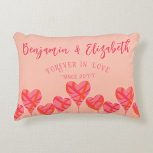Peach Forever in Love Heart Border Couple's  Decorative Cushion