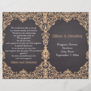 Peach frame, chalkboard folded wedding program