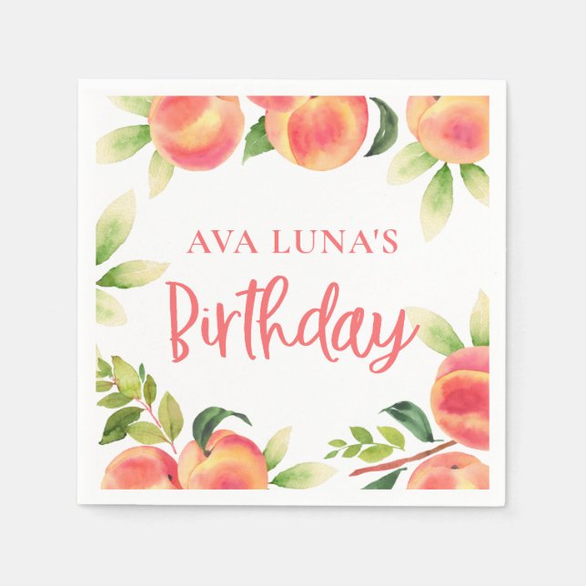 Peach Fruit Birthday Paper Napkin (Front)