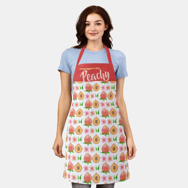 Peach fruit blossoms personalised cooking kitchen apron (Worn)