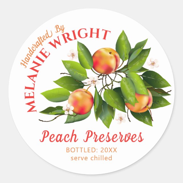 Peach Fruit Canning Classic Round Sticker (Front)