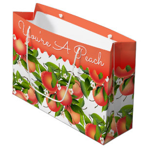 Peach Fruit Floral Botanical Large Gift Bag