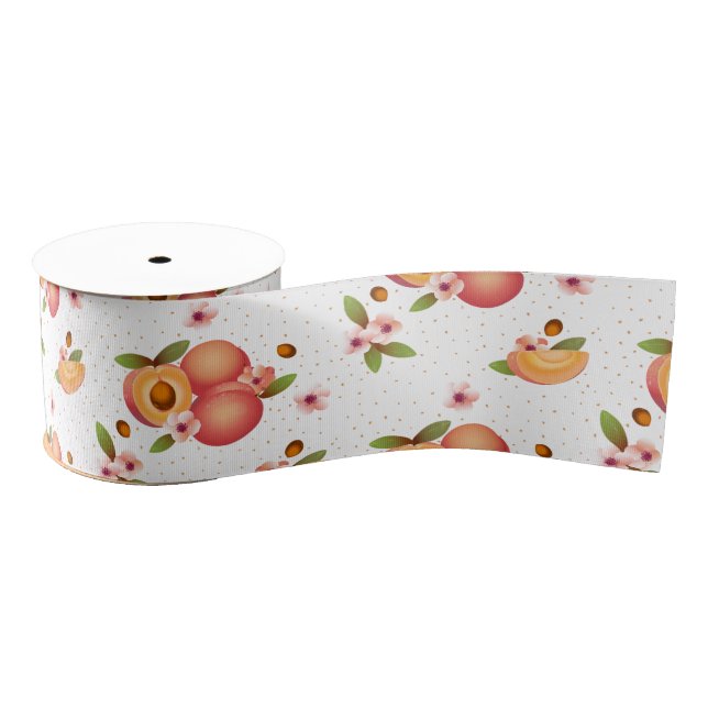 Peach Fruit Flowers Grosgrain Ribbon (Spool)