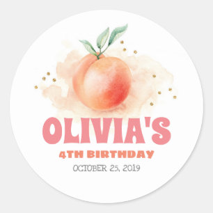 Peach Fruit Little Cutie Birthday Party Classic Round Sticker