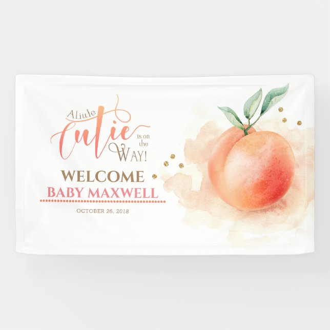 Peach Fruit Modern Baby Shower Banner (Horizontal)