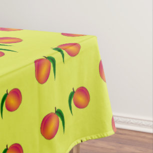 Peach fruit pattern on yellow tablecloth